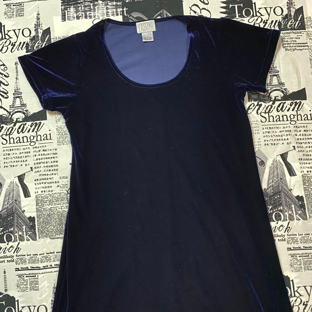Cassini Women's Blue navy velour velvet 90s goth vintage maxi dress emo grunge